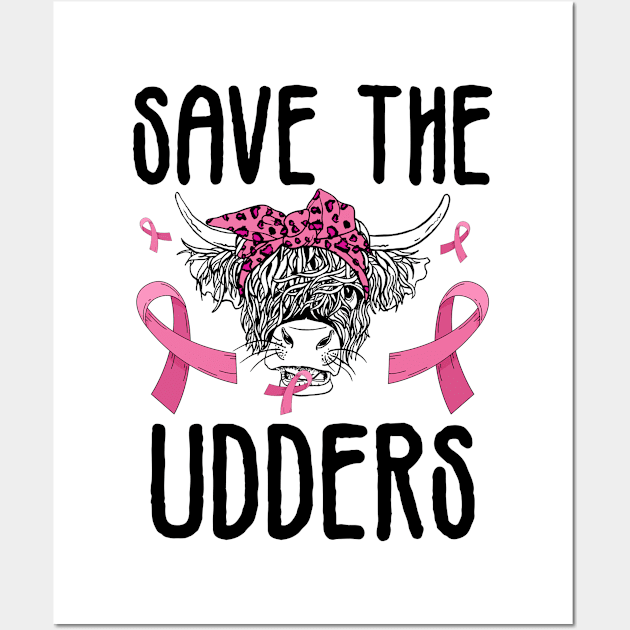 Save The Udders Funny Breast Cancer Awareness Cow Costume Wall Art by dounjdesigner